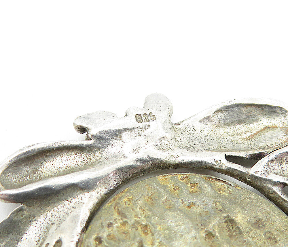 925 Sterling Silver Vintage Antique Two Tone Woman's Face Brooch Pin BP2475