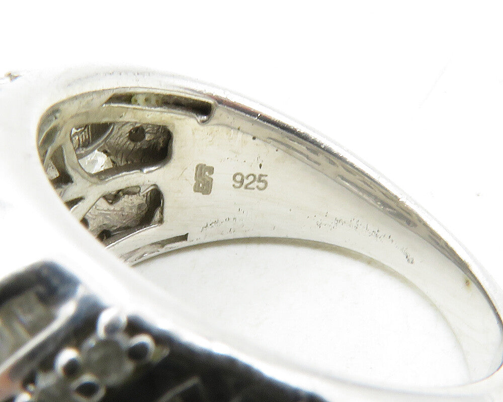 925 Sterling Silver Genuine Diamonds Shiny Slanted Band Ring Sz 6 RG12505