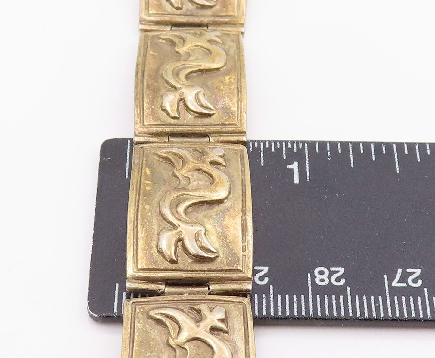 925 Sterling Silver Vintage Bracelet Gold Plated Storyteller Panel Link BT11948