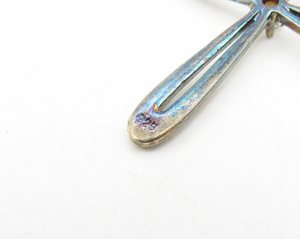 925 Sterling Silver Vintage Topaz Dark Tone Religious Cross Pendant PT8916
