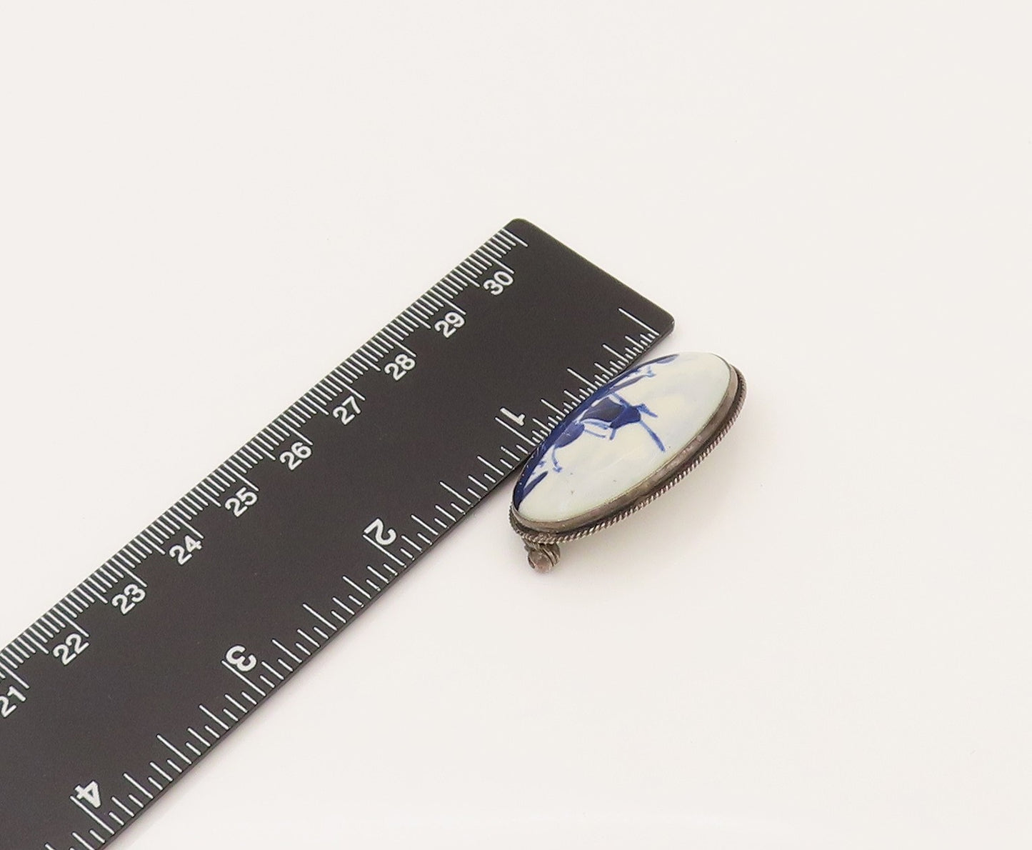HOLLAND 925 Silver Vintage Delft Blue Porcelain Scenery Brooch Pin BP10273