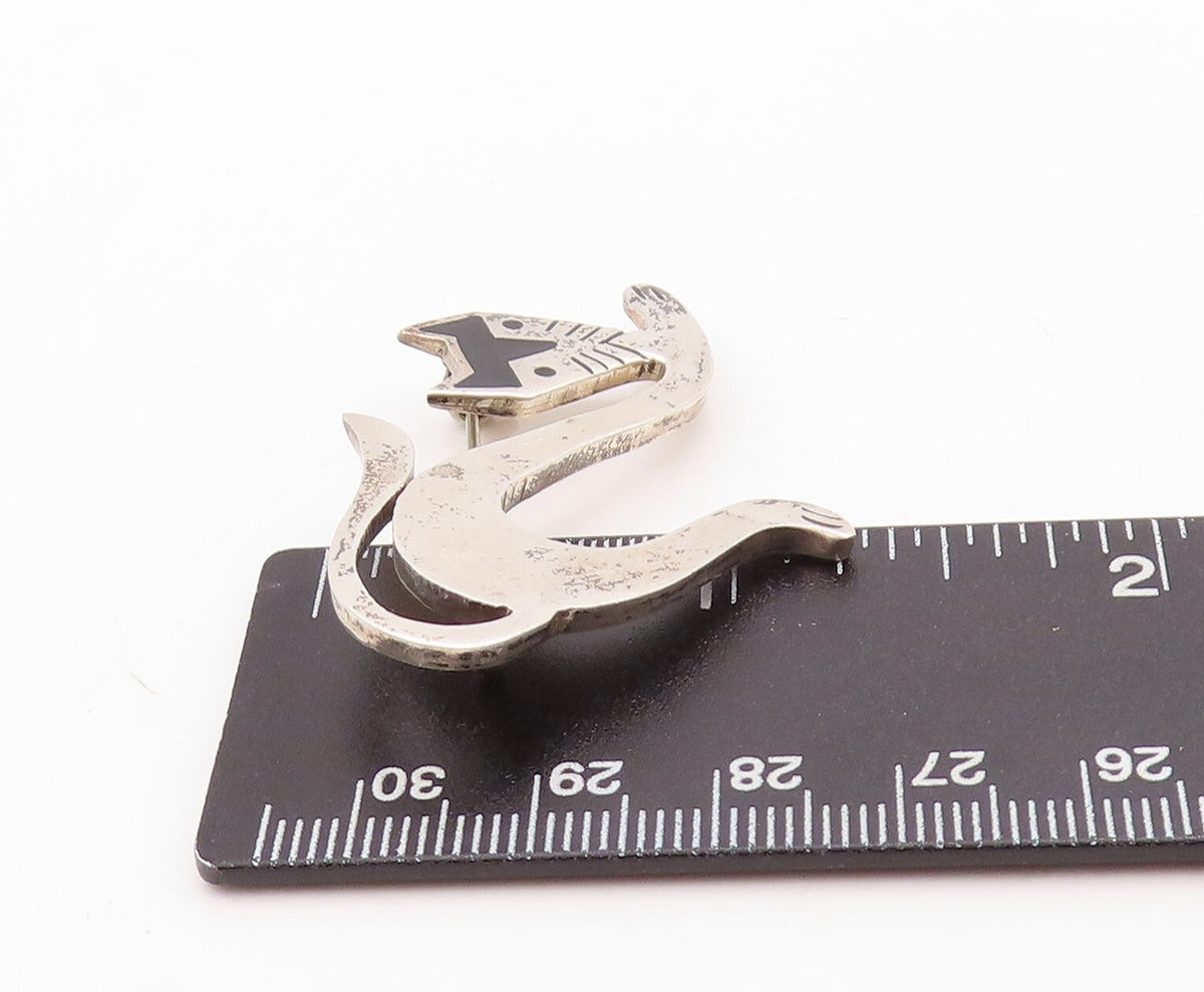 925 Sterling Silver Vintage Brooch Pin MEXICO Solid Enameled Cutout Cat BP11260