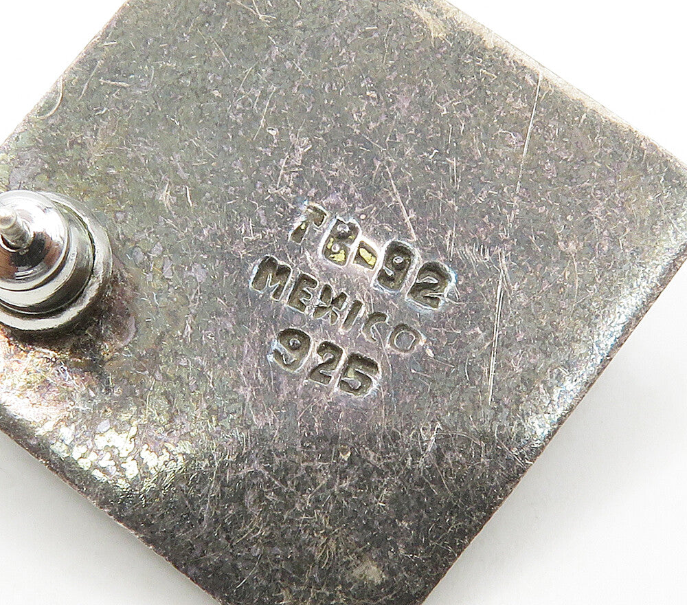 MEXICO 925 Sterling Silver Vintage Dark Tone Square Drop Earrings EG8061