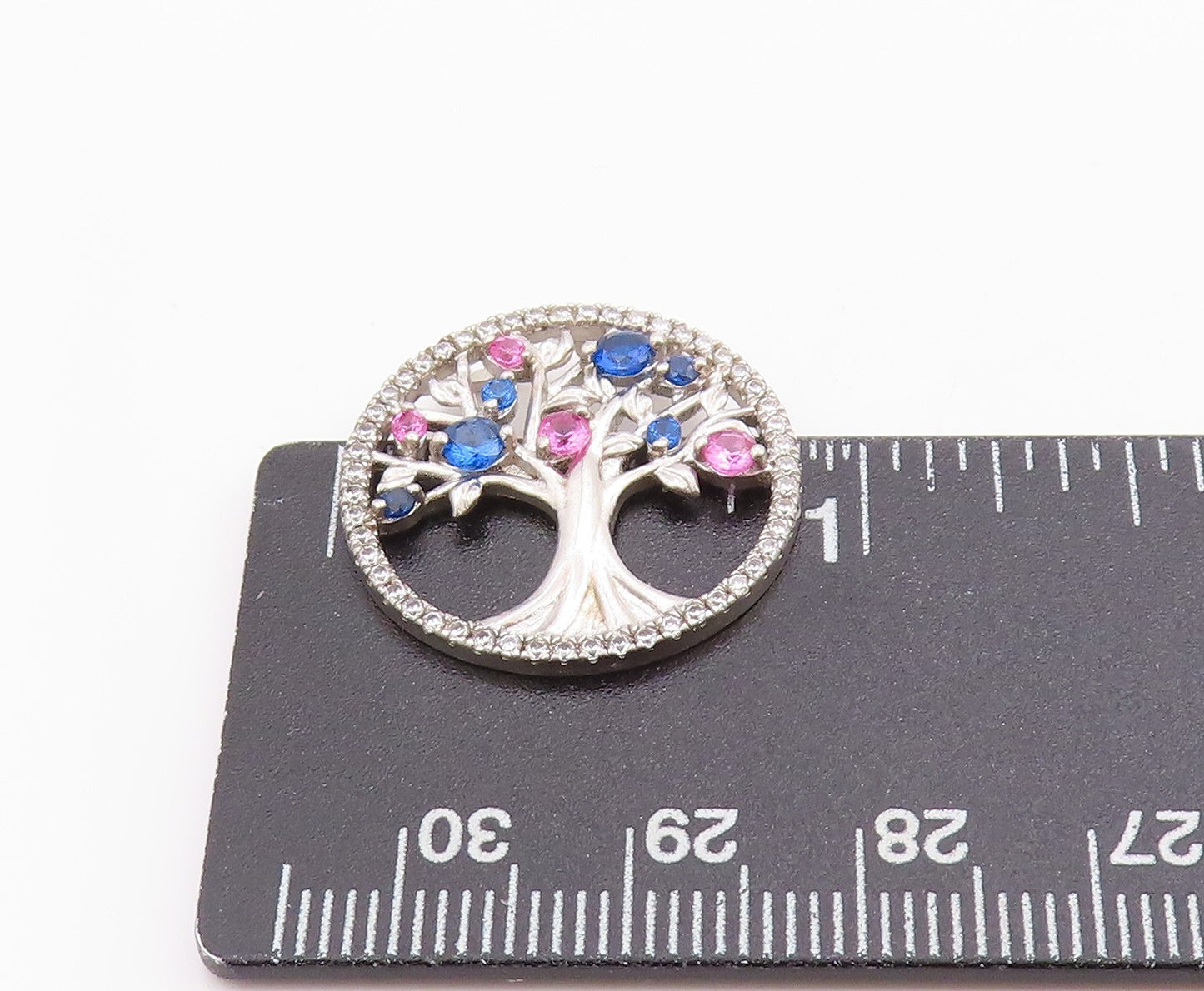 925 Sterling Silver Vintage Pendant Sparkling CZ Tree Of Life Cut Out PT24911