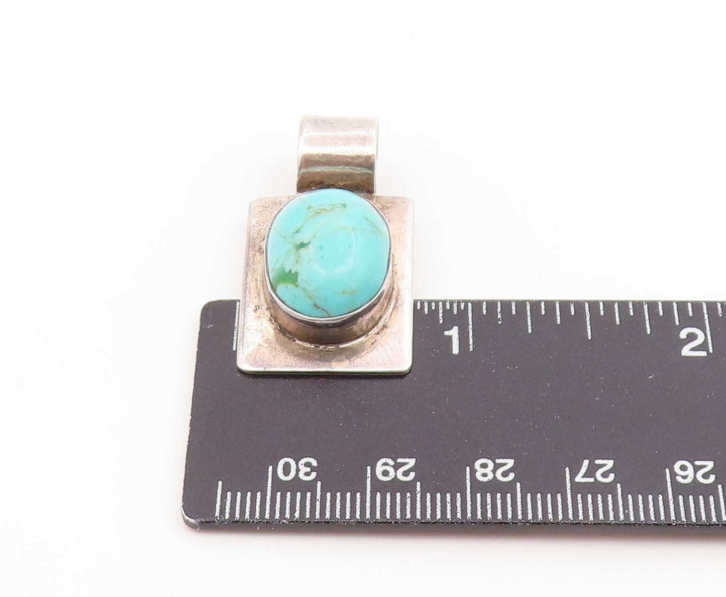 925 Sterling Silver Vintage Pendant MEXICO Cabochon Turquoise Charm PT26594