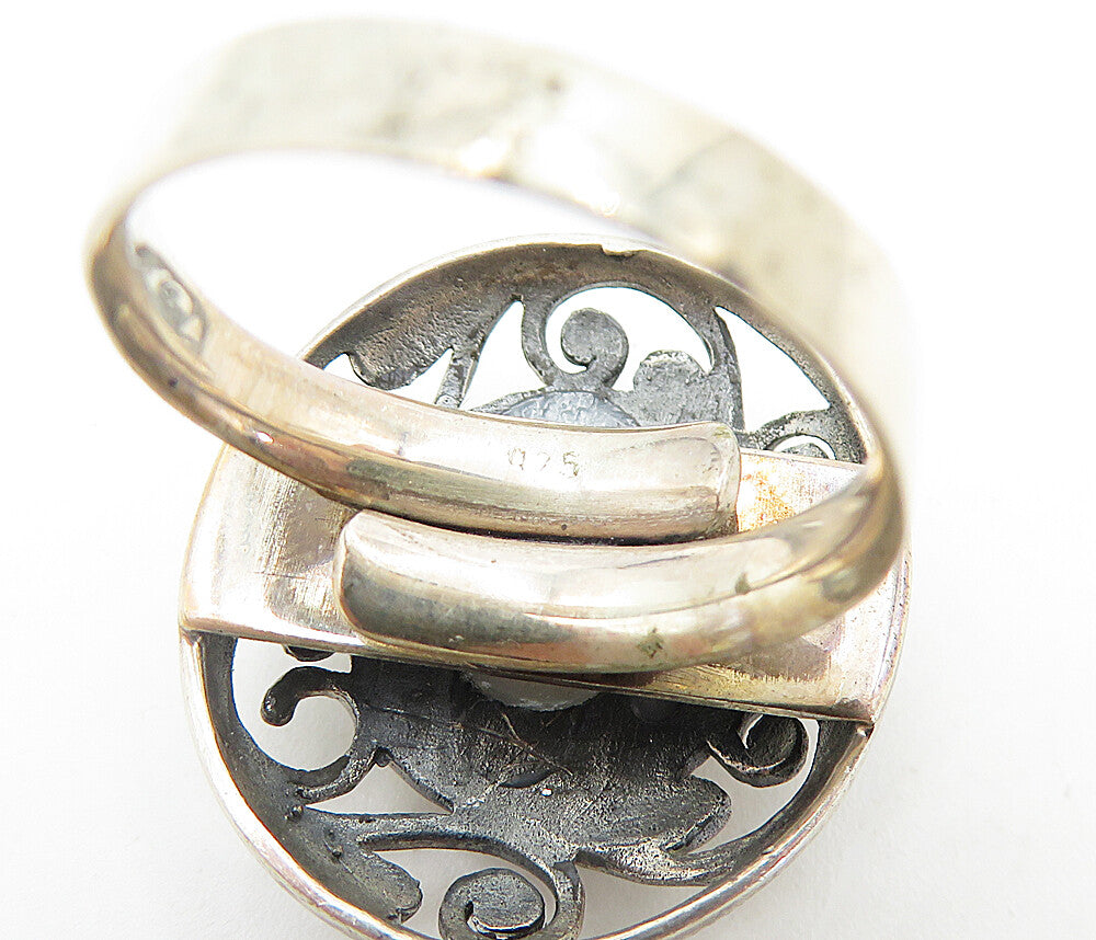 925 Sterling Silver Vintage Mother Of Pearl Swirl Cocktail Ring Sz 6 RG7978