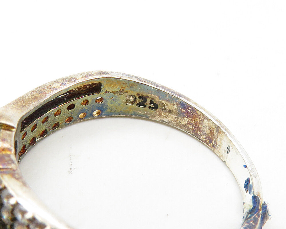 925 Sterling Silver Vintage Blue & White Topaz Band Ring Sz 8 RG17332
