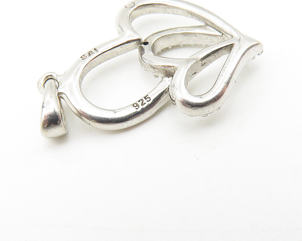 925 Sterling Silver Petite Genuine Diamond Double Love Heart Pendant PT8847