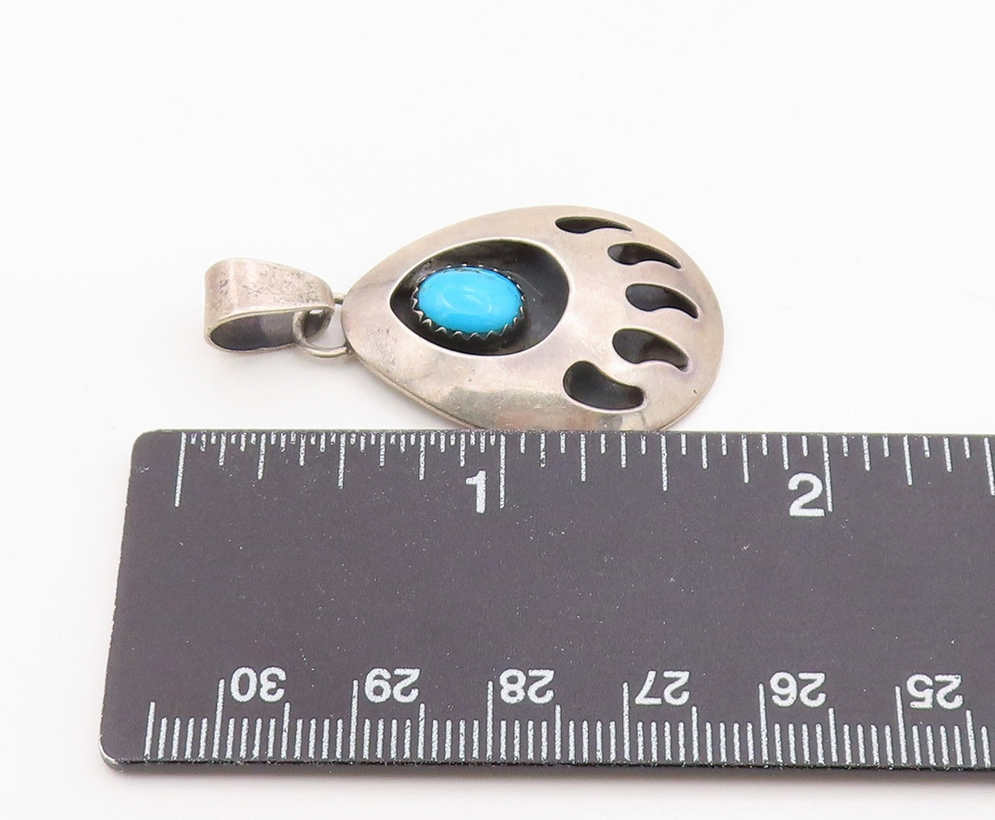 925 Sterling Silver Vintage Pendant KATHLEEN CHAVEZ Navajo Turquoise Paw PT26341