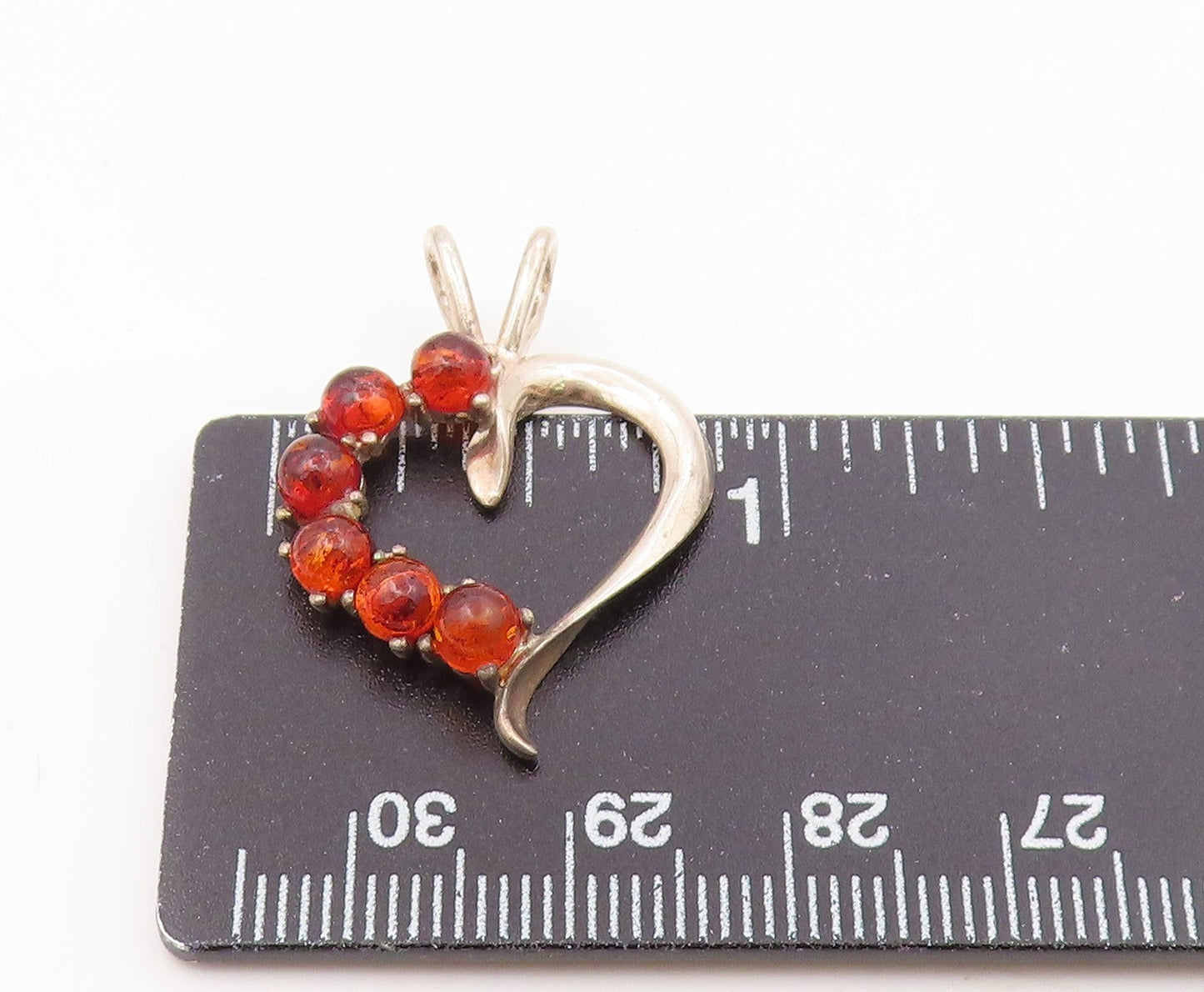 925 Sterling Silver Vintage Cabochon Amber Open Love Heart Pendant PT17998