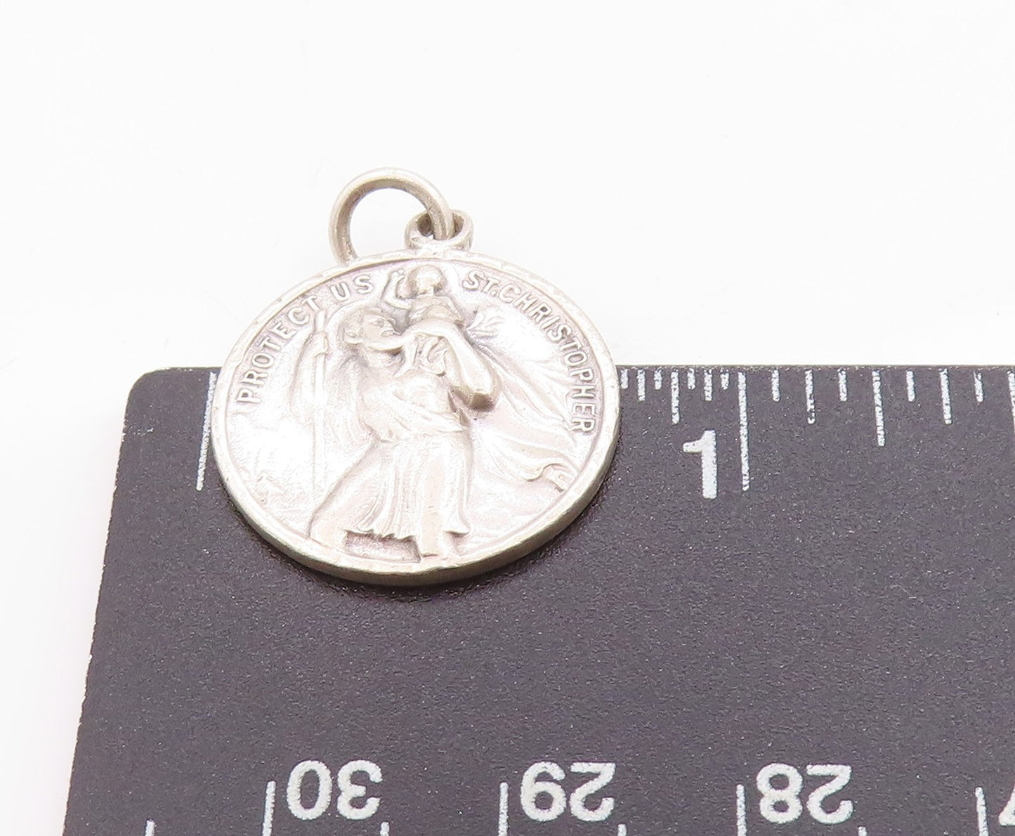 925 Sterling Silver Vintage Pendant Religious St. Christopher Coin PT24678