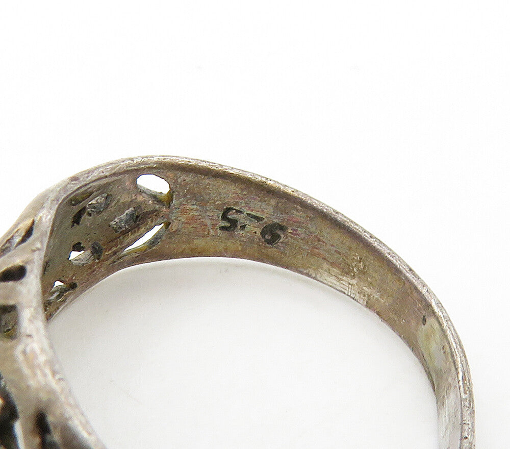 925 Sterling Silver Vintage Yellow Topaz Cutout Dome Band Ring Sz 4.5 RG16386