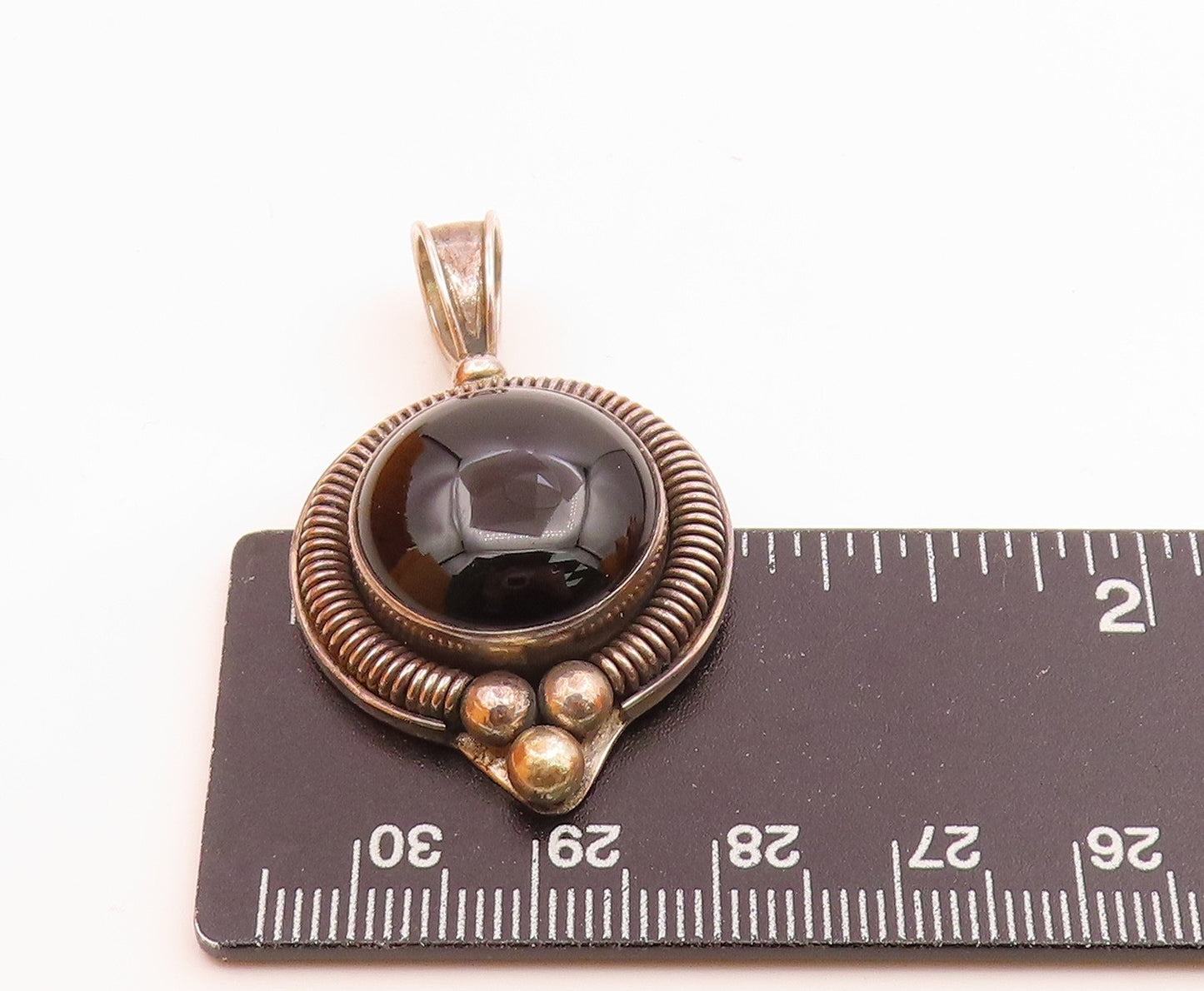 BALI 925 Sterling Silver Vintage Cabochon Cut Black Onyx Pendant PT16831