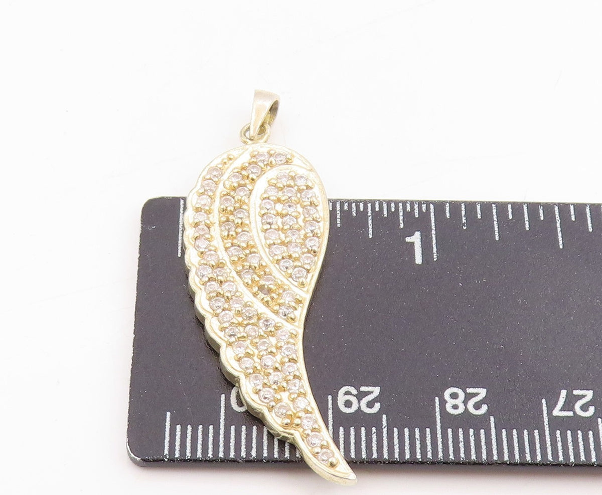 925 Sterling Silver Vintage Pendant Gold Plated CZ Guardian Angel Wing PT25361