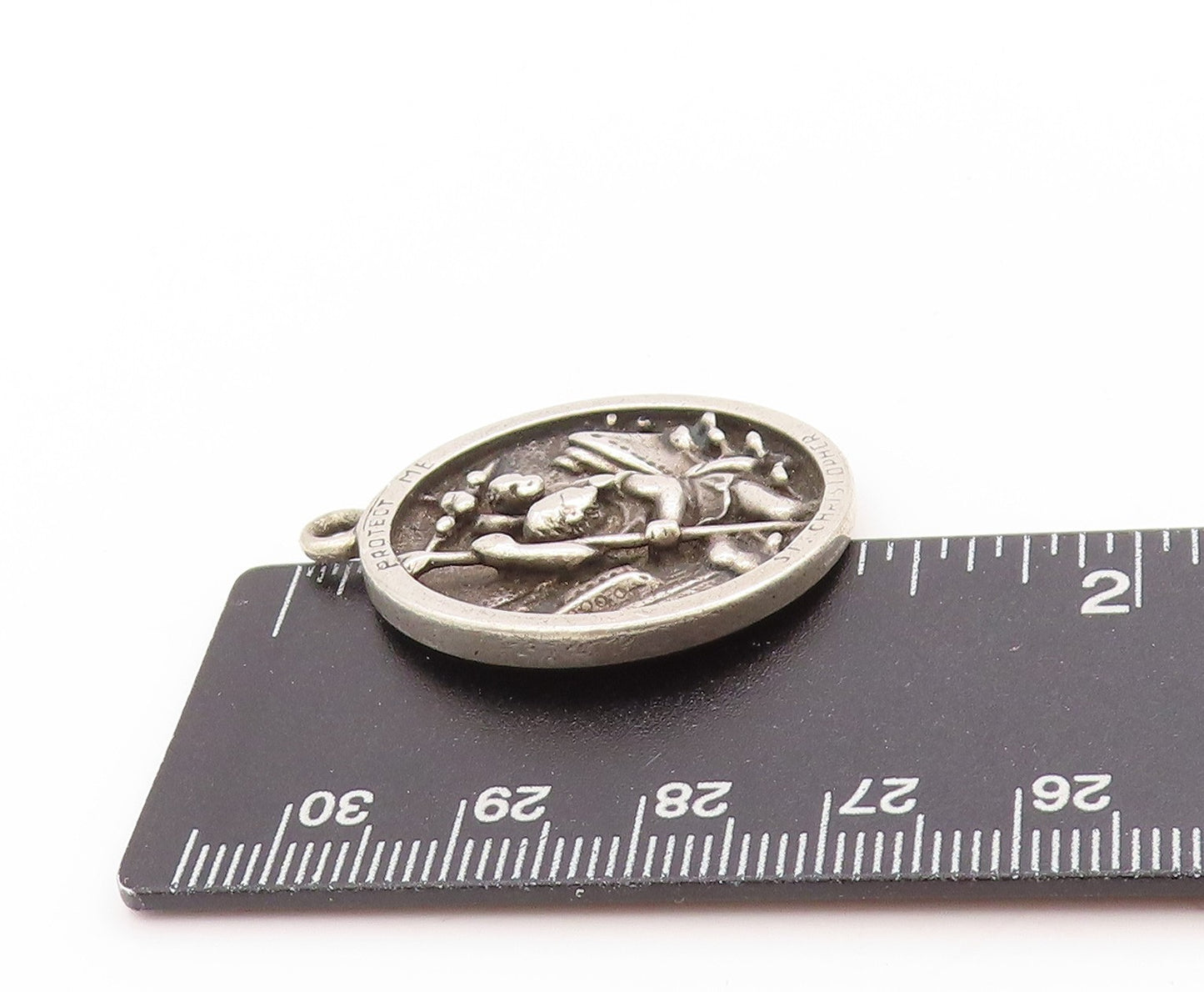 925 Sterling Silver Vintage Pendant Antique Christopher Religious Medal PT25085