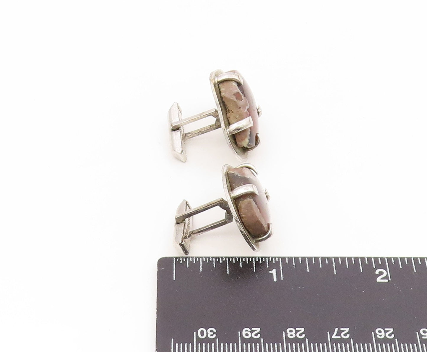 925 Sterling Silver Vintage Cufflinks JACOB OLDAK Cabochon Agate Gothic TR4203