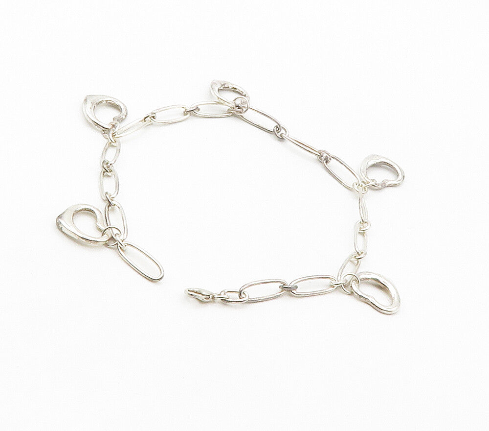 925 Sterling Silver Shiny Open Love Heart Charmed Chain Bracelet BT5963