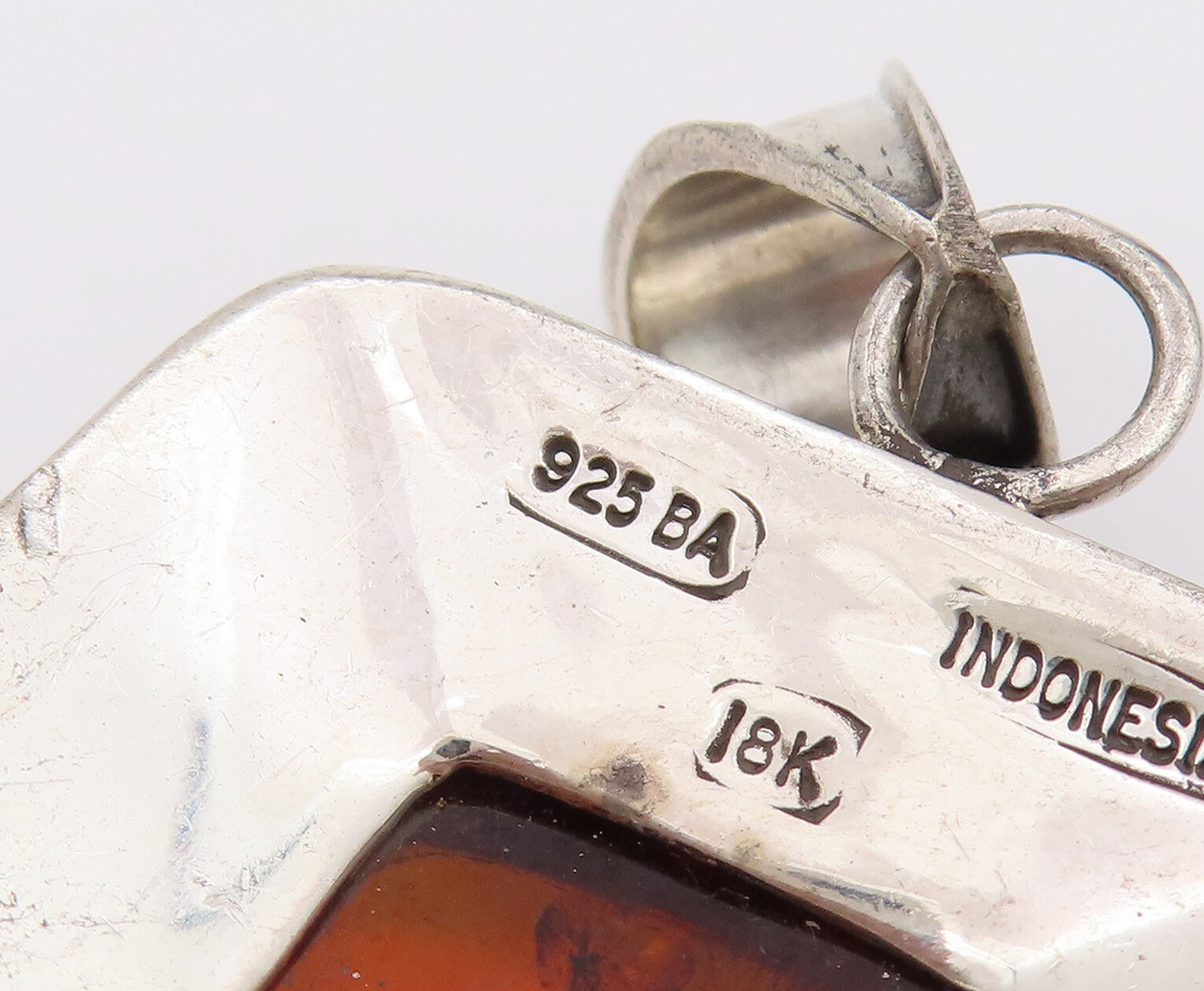 18k GOLD & 925 Silver Vintage Square Bali Swirly Amber Pendant PT22173