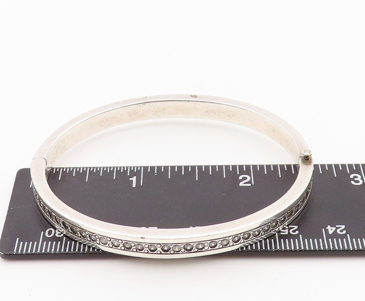 925 Sterling Silver Vintage Bracelet Minimalist Topaz Inlay Bangle BT10811