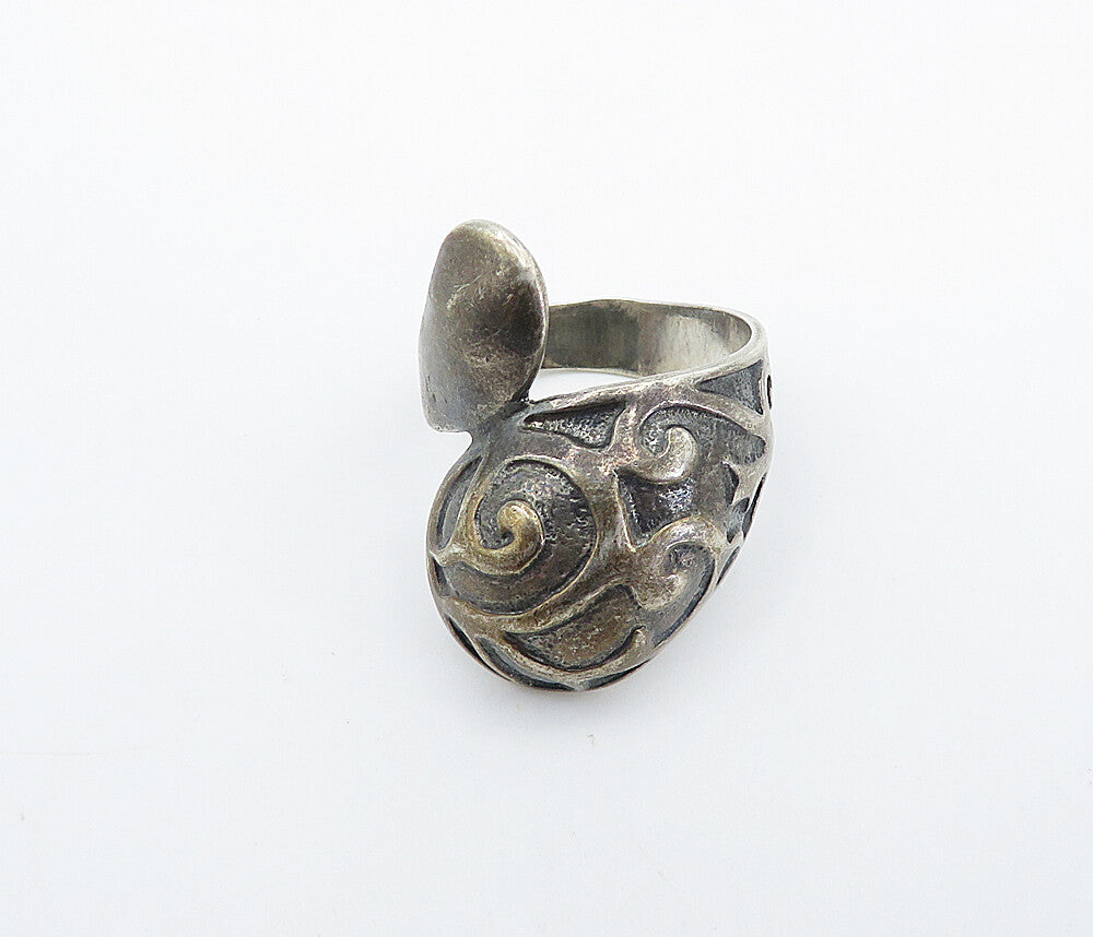 RUSSIAN 925 Sterling Silver Vintage Dark Tone Bypass Band Ring Sz 7.5 RG8567