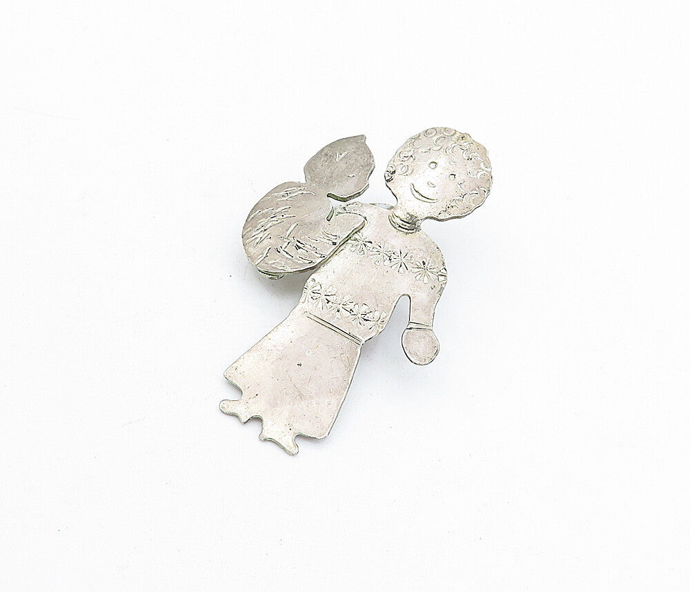 JOR 925 Sterling Silver Vintage Etched Happy Mother & Baby Sweater Pin TR1074