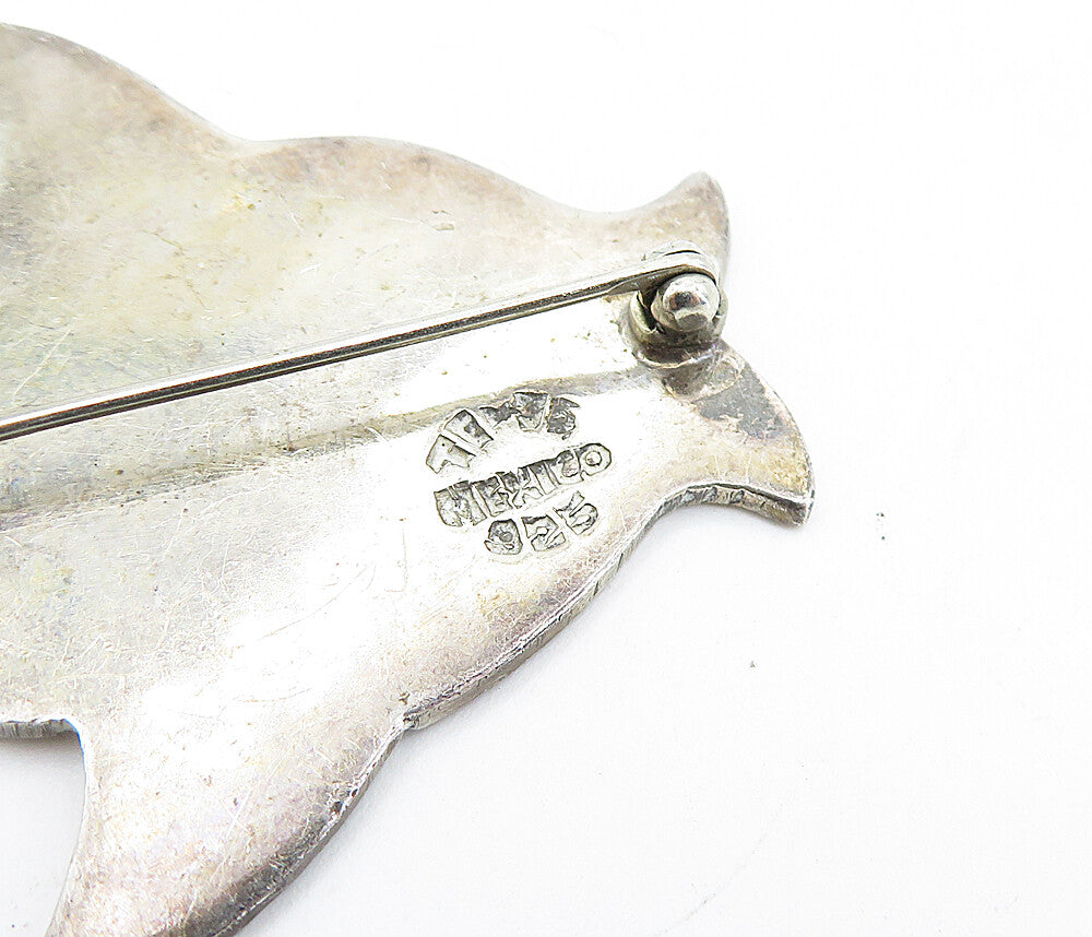 MEXICO 925 Sterling Silver Vintage Dark Tone Swimming Fish Brooch Pin BP2748