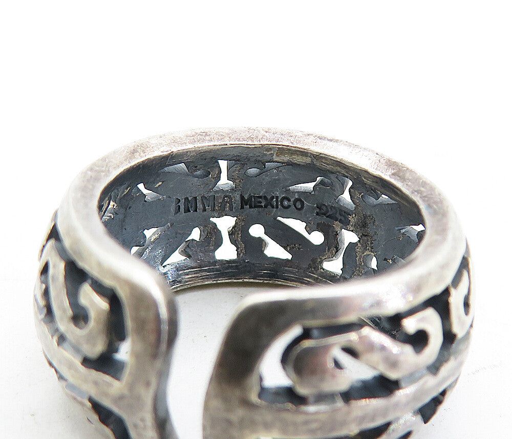MEXICO 925 Sterling Silver Vintage Dark Tone Open Swirl Band Ring Sz 8 RG5492
