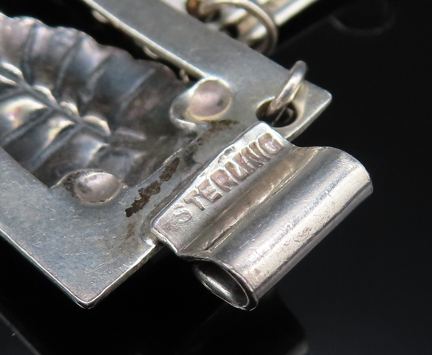 925 Sterling Silver Vintage 3D Leaf Cutout Rectangle Chain Bracelet BT9591