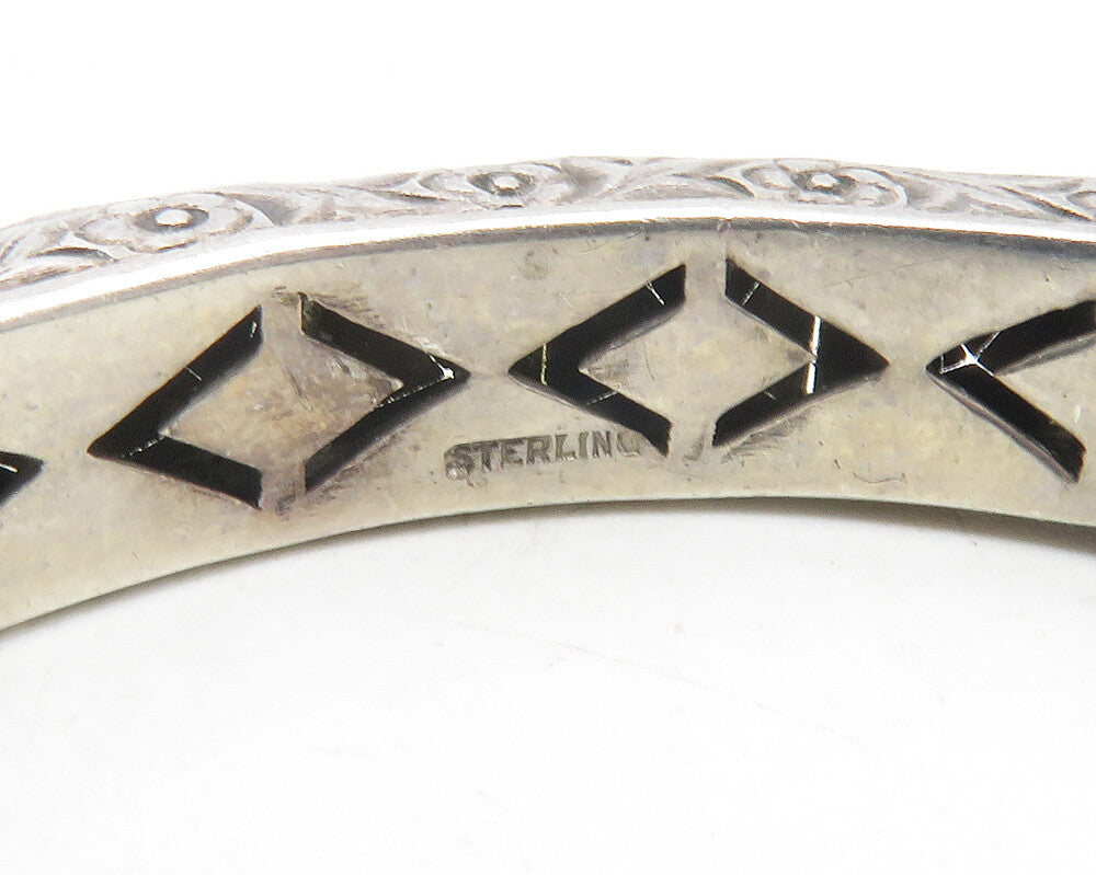 925 Sterling Silver Vintage Cubic Zirconia Floral Bangle Bracelet BT4761