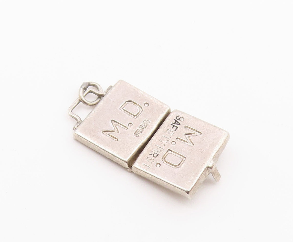 925 Sterling Silver Vintage Safety First Kit Charm Pendant (OPENS) PT21193