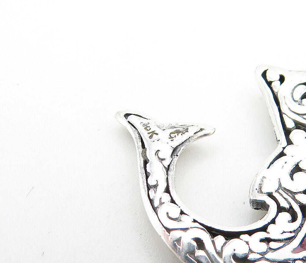 925 Sterling Silver & 18K GOLD Shiny Mother Of Pearl Dolphin Pendant PT5819