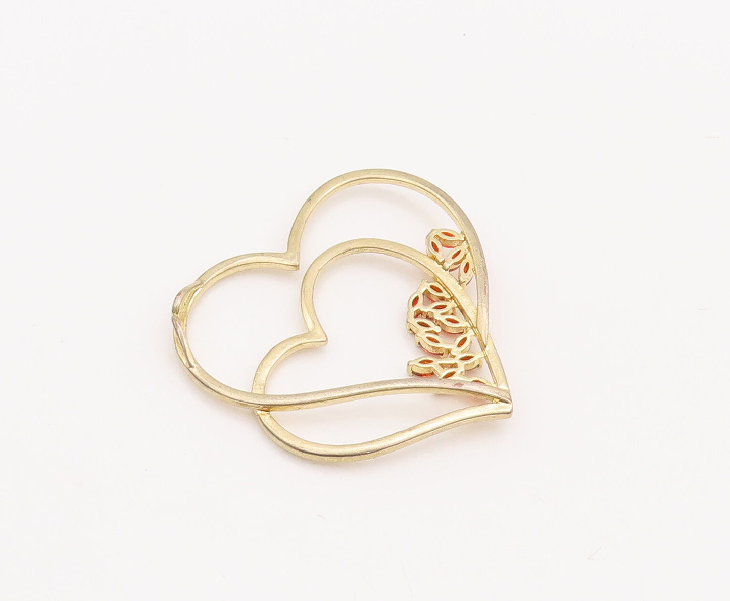 925 Sterling Silver Vintage Pendant Gold Plated Red CZ Cutout 2 Hearts PT23092
