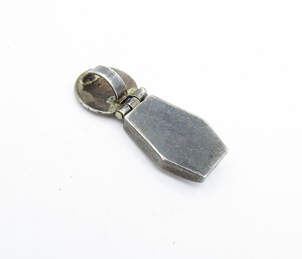 925 Sterling Silver Vintage Mother Of Pearl Coffin Shape Hinge Pendant PT4731