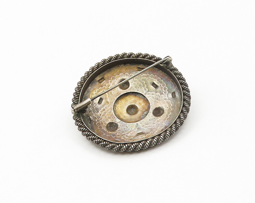 925 Sterling Silver Vintage Dark Tone Floral Pattern Twist Brooch Pin BP6814