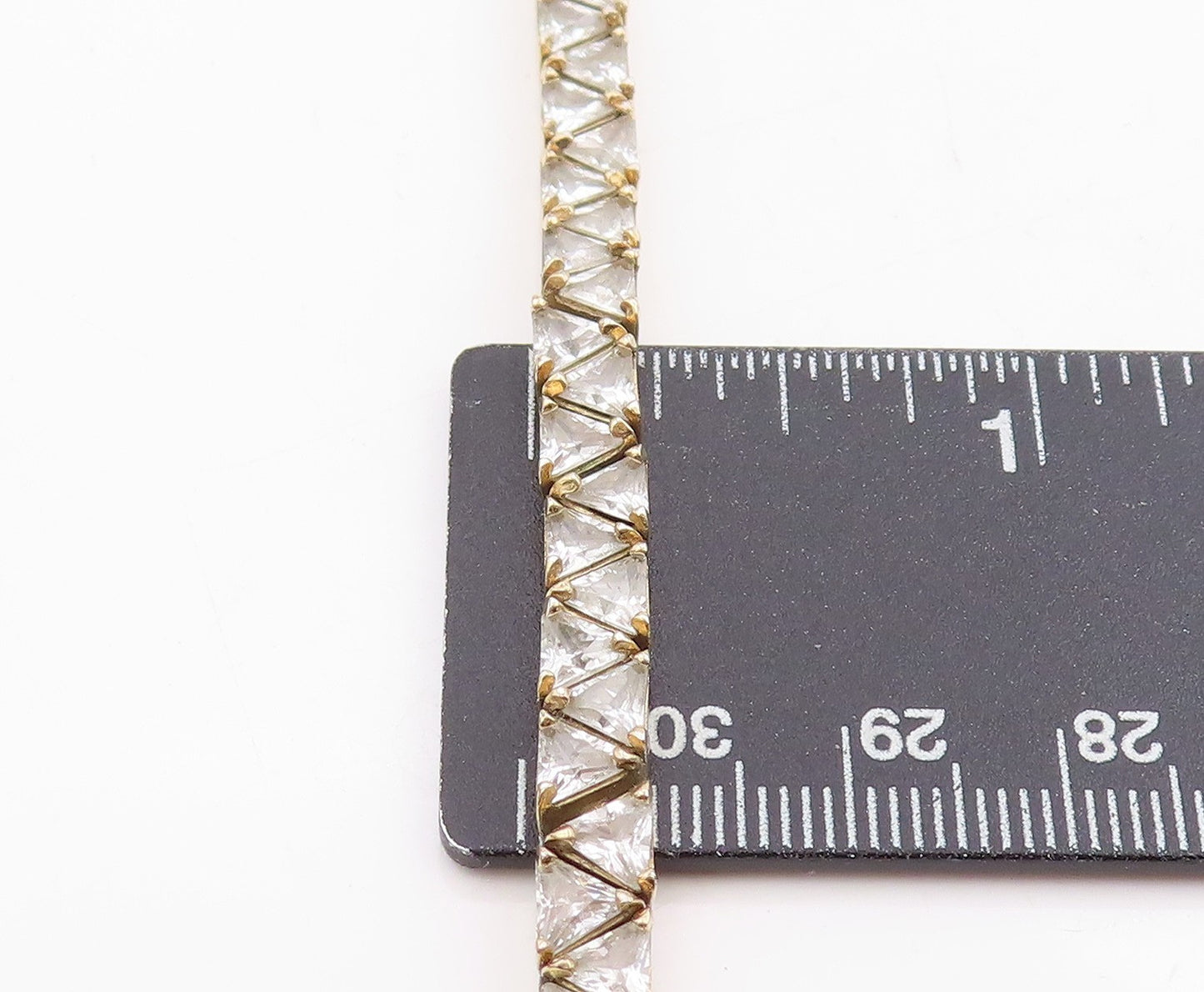 925 Sterling Silver Vintage Bracelet Gold Plated Triangle Cut CZ Chain BT11453