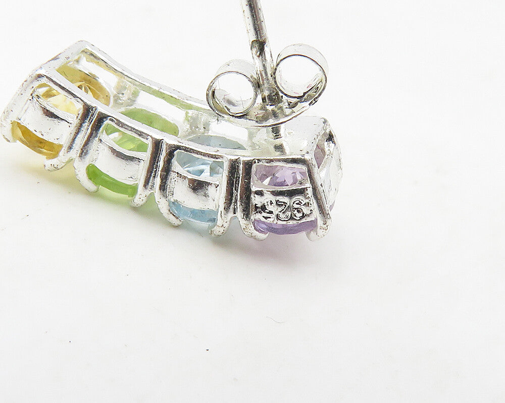 925 Sterling Silver Amethyst Topaz Peridot & Citrine Drop Earrings EG9611
