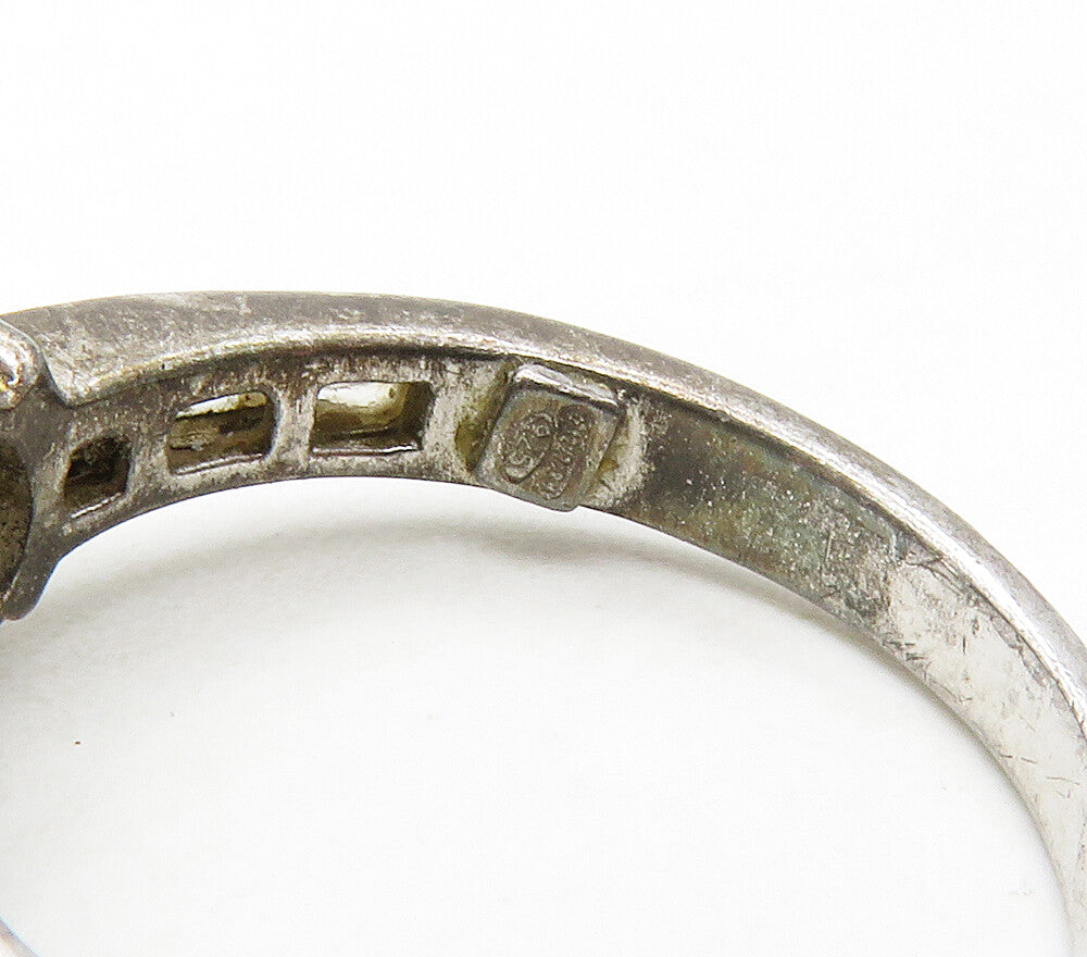 925 Sterling Silver Vintage Cubic Zirconia Solitaire Ring Sz 7.5 RG16794