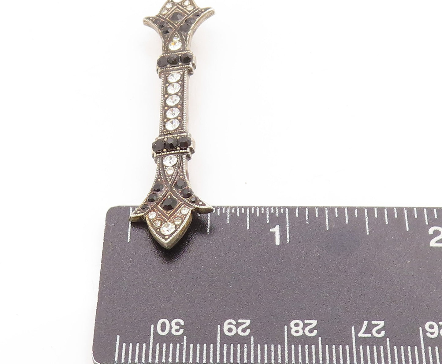 925 Sterling Silver Vintage Brooch Round CZ Geometric Crystal Bar Pin BP11873