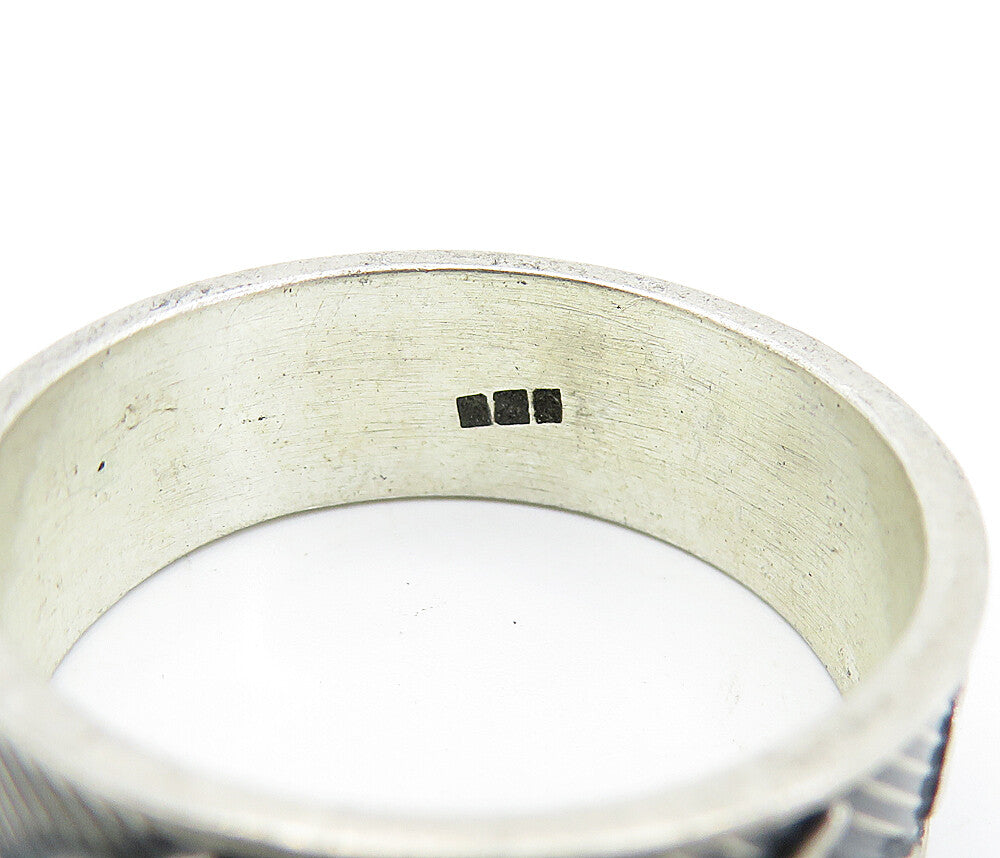 925 Sterling Silver Vintage Oxidized Dolphins Large Band Ring Sz 11.5 RG6427