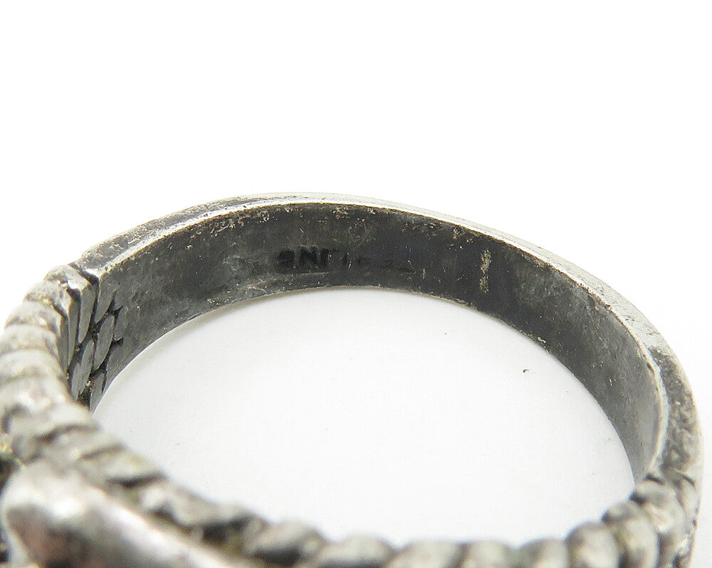 925 Sterling Silver Vintage Prong Set Topaz Twist Band Ring Sz 5 RG10678