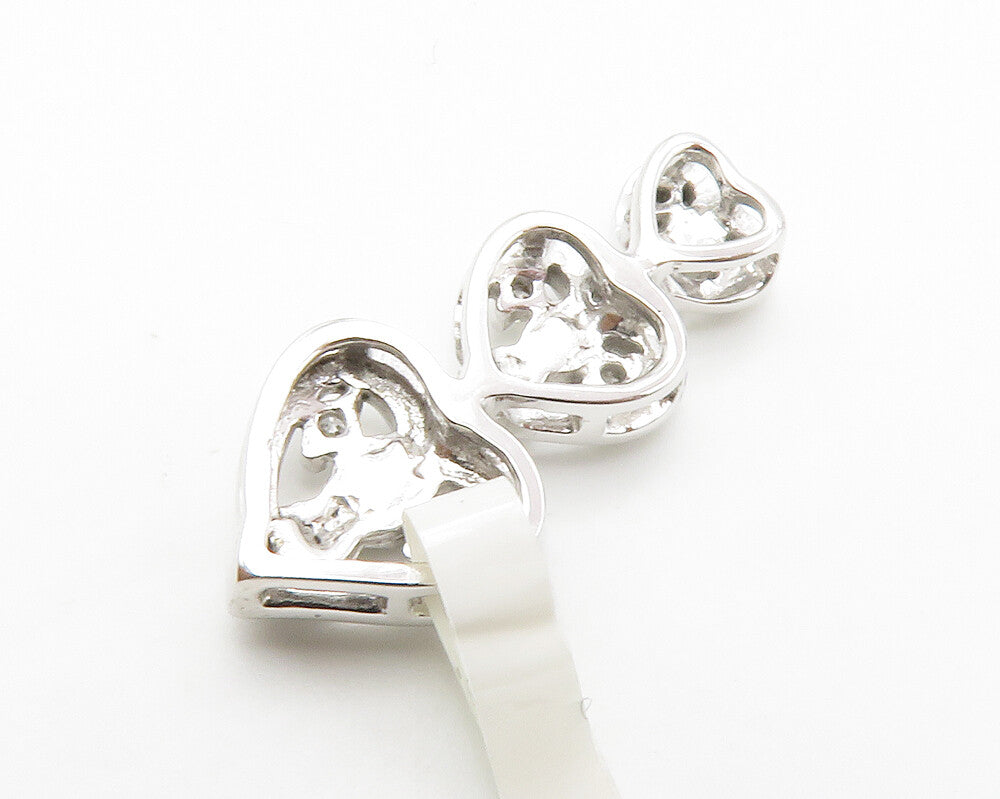925 Sterling Silver Genuine Diamonds Graduated Love Hearts Pendant PT11063