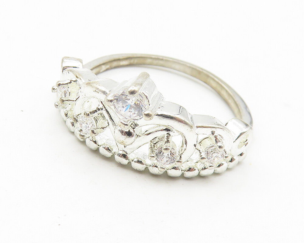 925 Sterling Silver Shiny Topaz Royal Crown Motif Band Ring Sz 8.5 RG10902