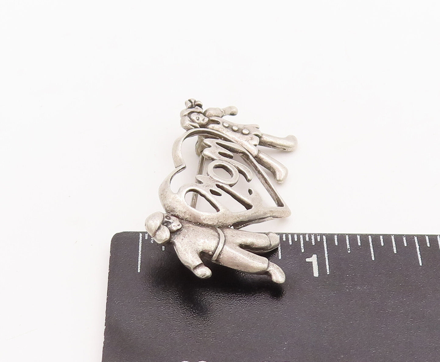 925 Sterling Silver Vintage Brooch Pin Cutout Children Love Heart Mom BP11092