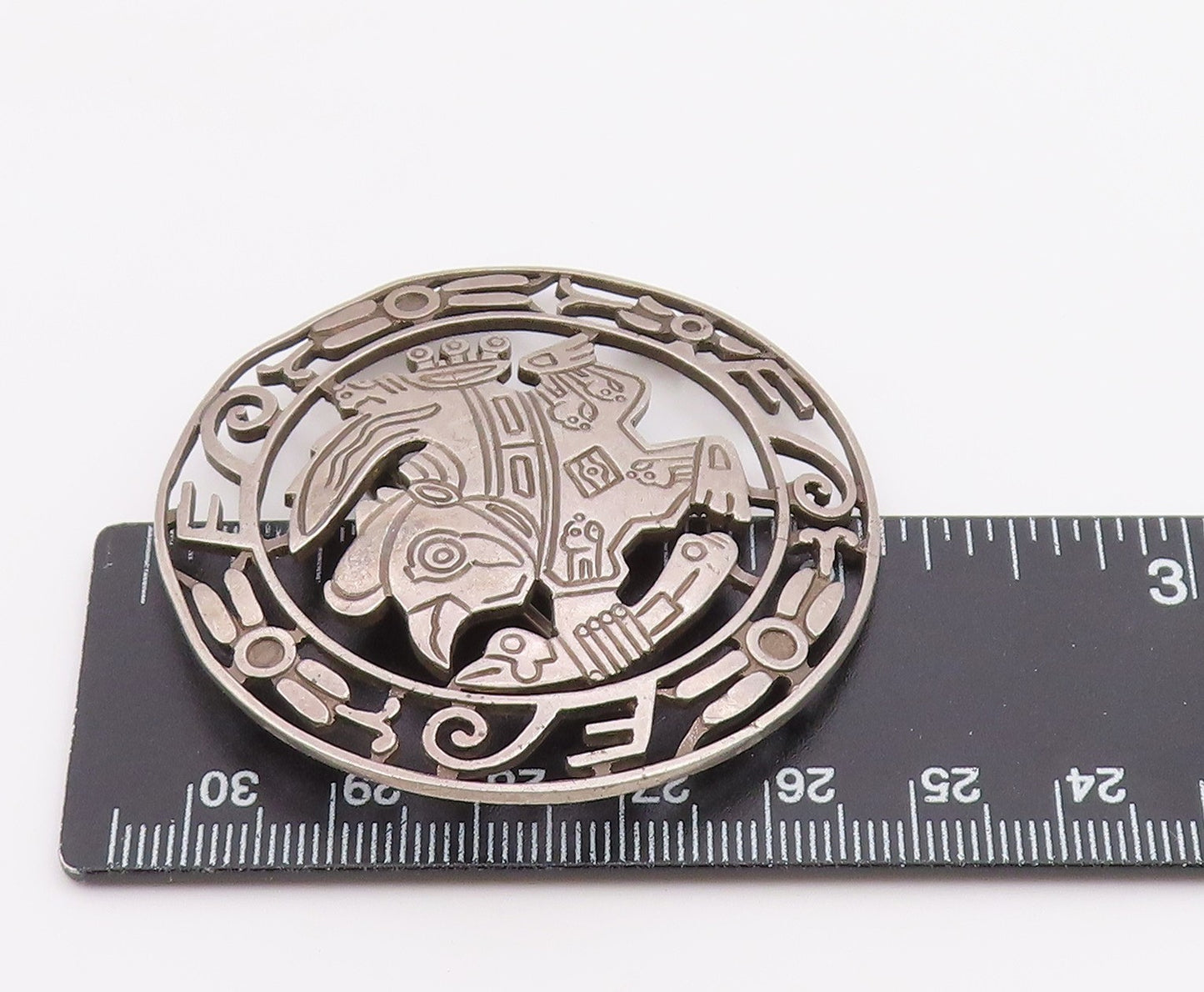 925 Sterling Silver Vintage Bird Warrior Etched Detail Brooch Pin BP5718