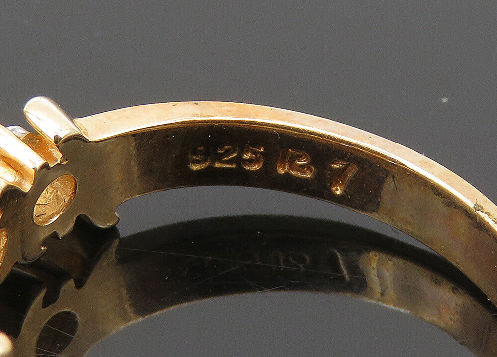 925 Sterling Silver Vintage Topaz Shiny Gold Plated Band Ring Sz 7 RG20571
