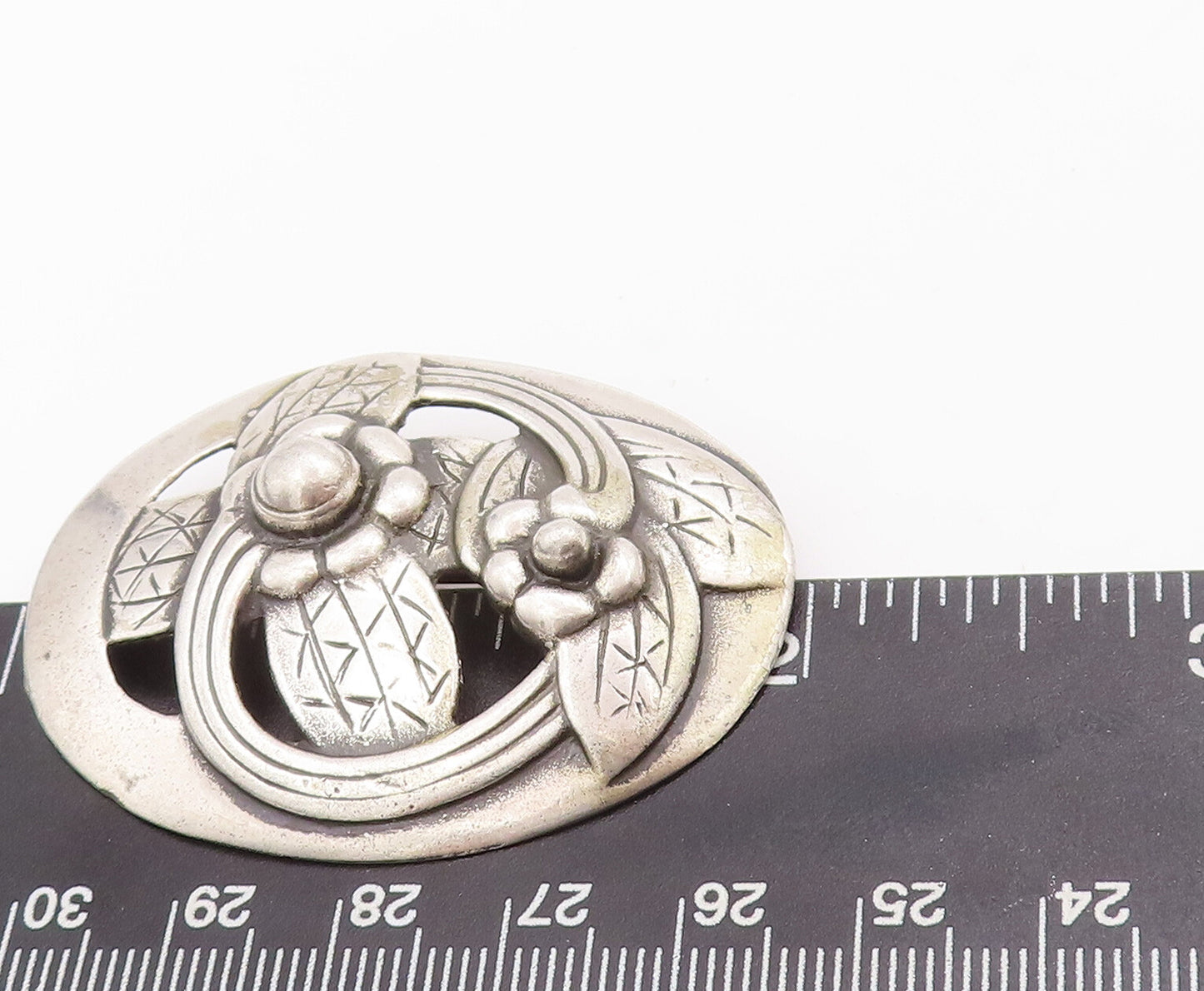 925 Sterling Silver Vintage Brooch Pin Antique Solid Floral Cutout BP10978