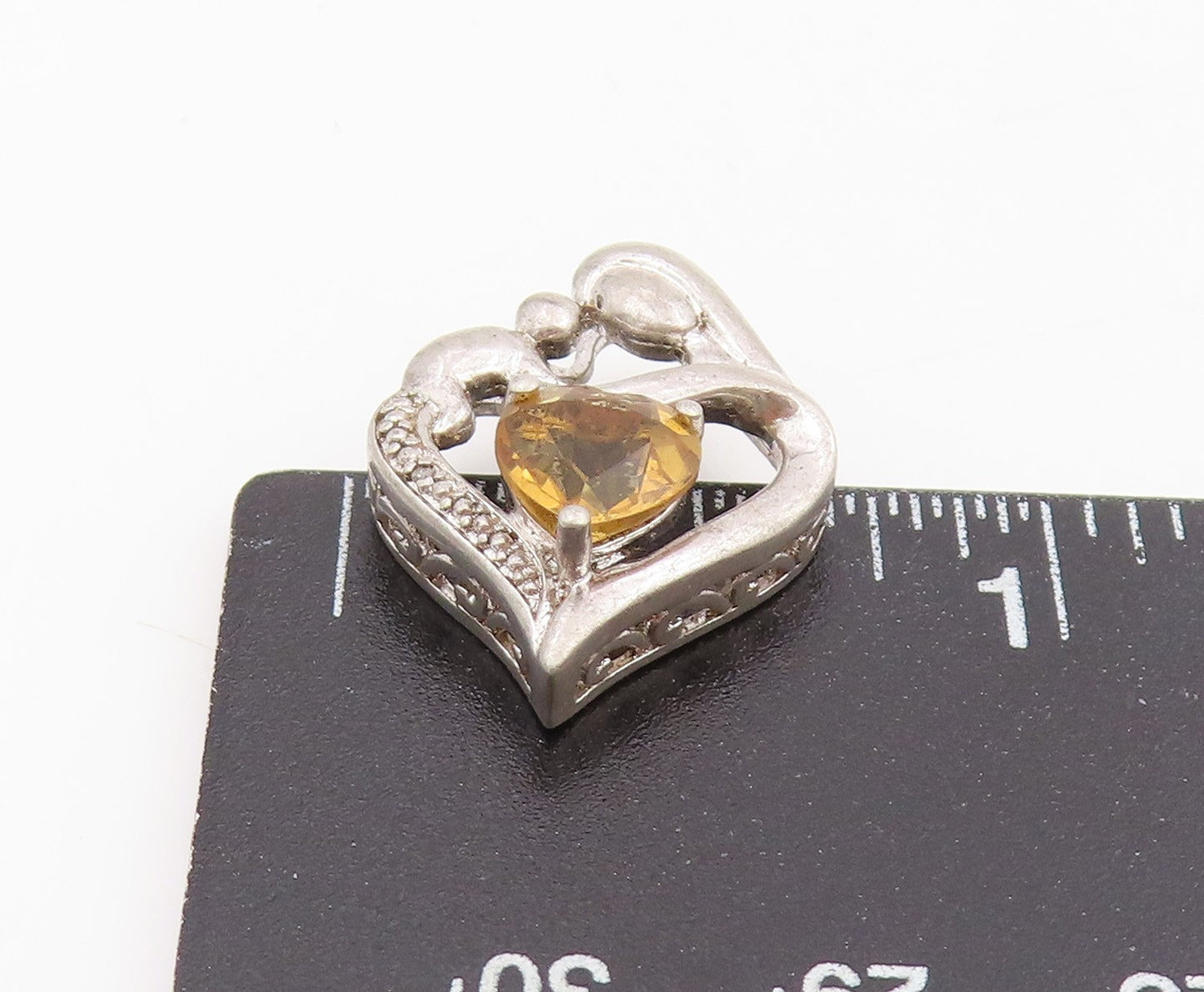 925 Sterling Silver Vintage Pendant Citrine Mother & Child Love Heart PT25525