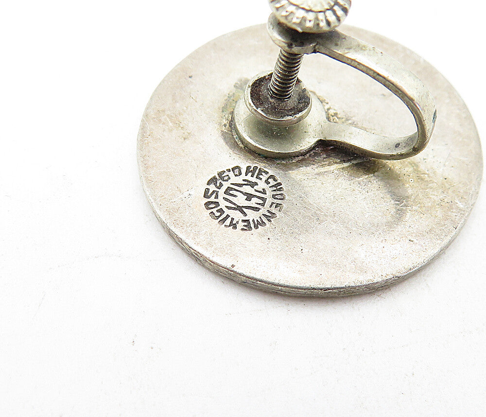 MEXICO 925 Sterling Silver Vintage Oxidized Non Pierce Drop Earrings EG2368