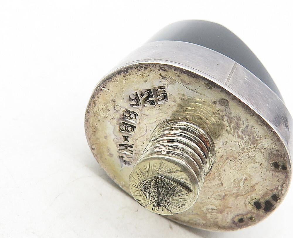 925 Sterling Silver Vintage Black Onyx Fluted Screw Top Bottle (OPENS) TR1606