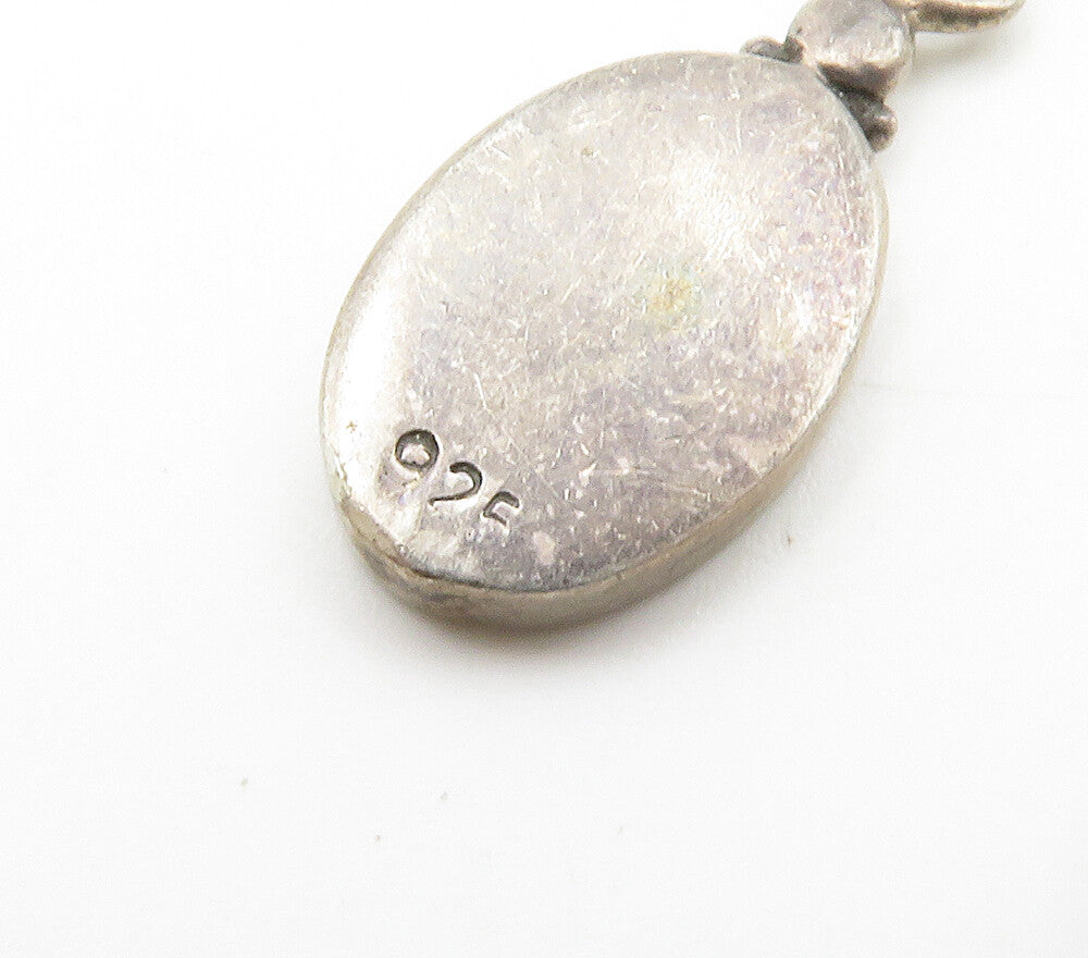 925 Sterling Silver Vintage Little Girl Oval Dark Tone Dangle Earrings EG7605